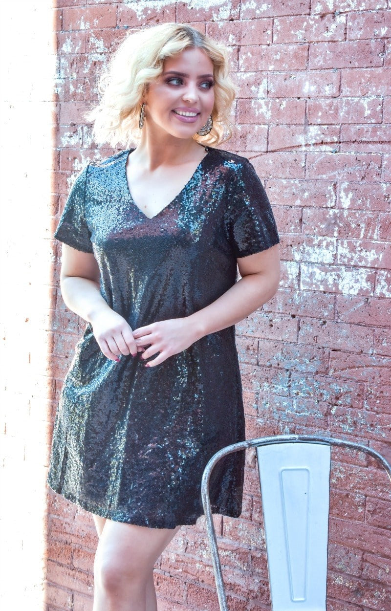 Load image into Gallery viewer, Center Stage Sequin Dress - Black