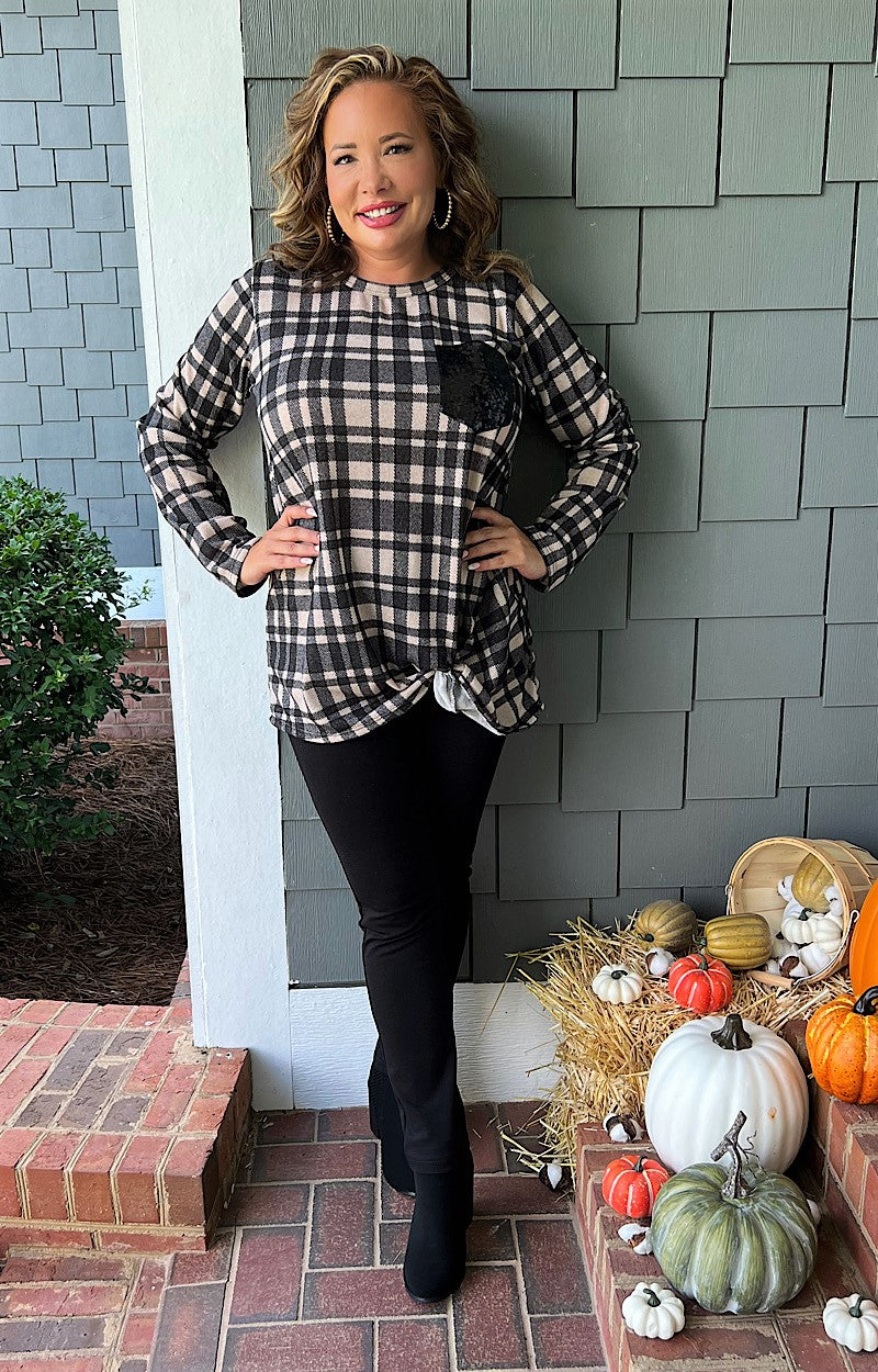 What You Admire Plaid Top - Taupe/Black