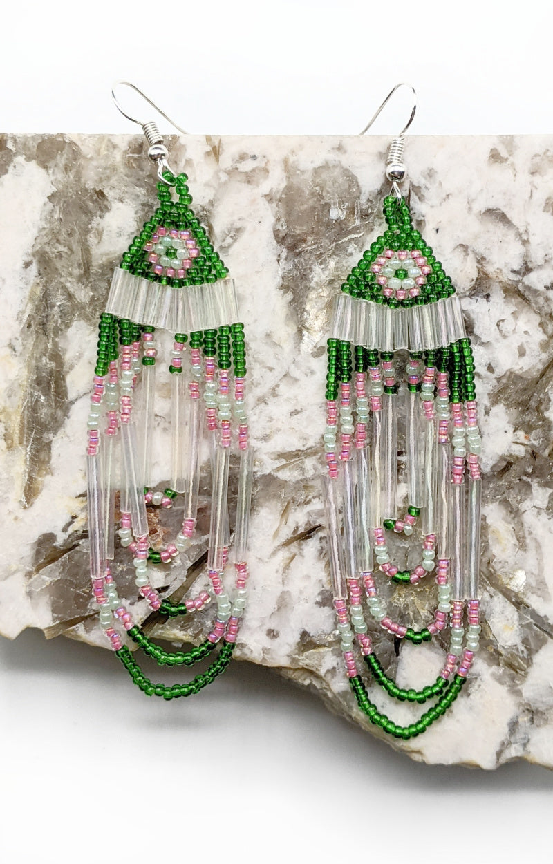 Load image into Gallery viewer, Life Is Worth Living Earrings - Green/Pink
