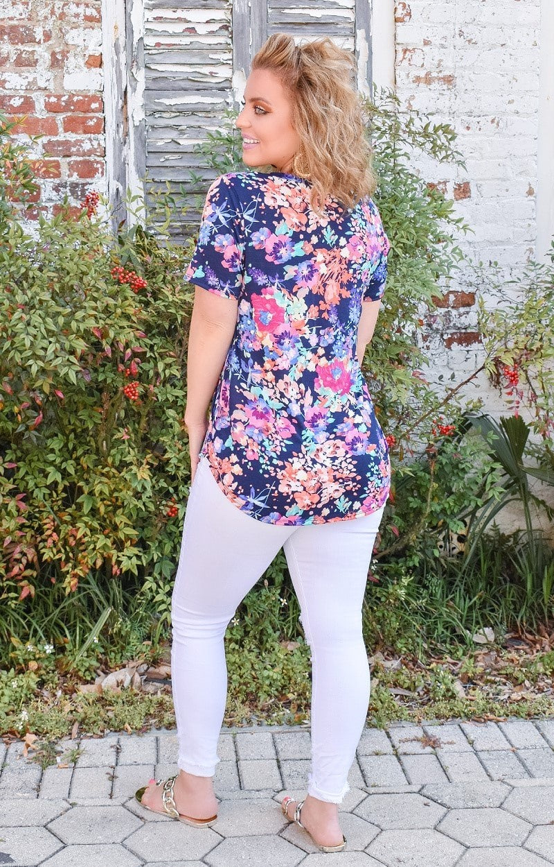 From My Perspective Floral Top - Navy