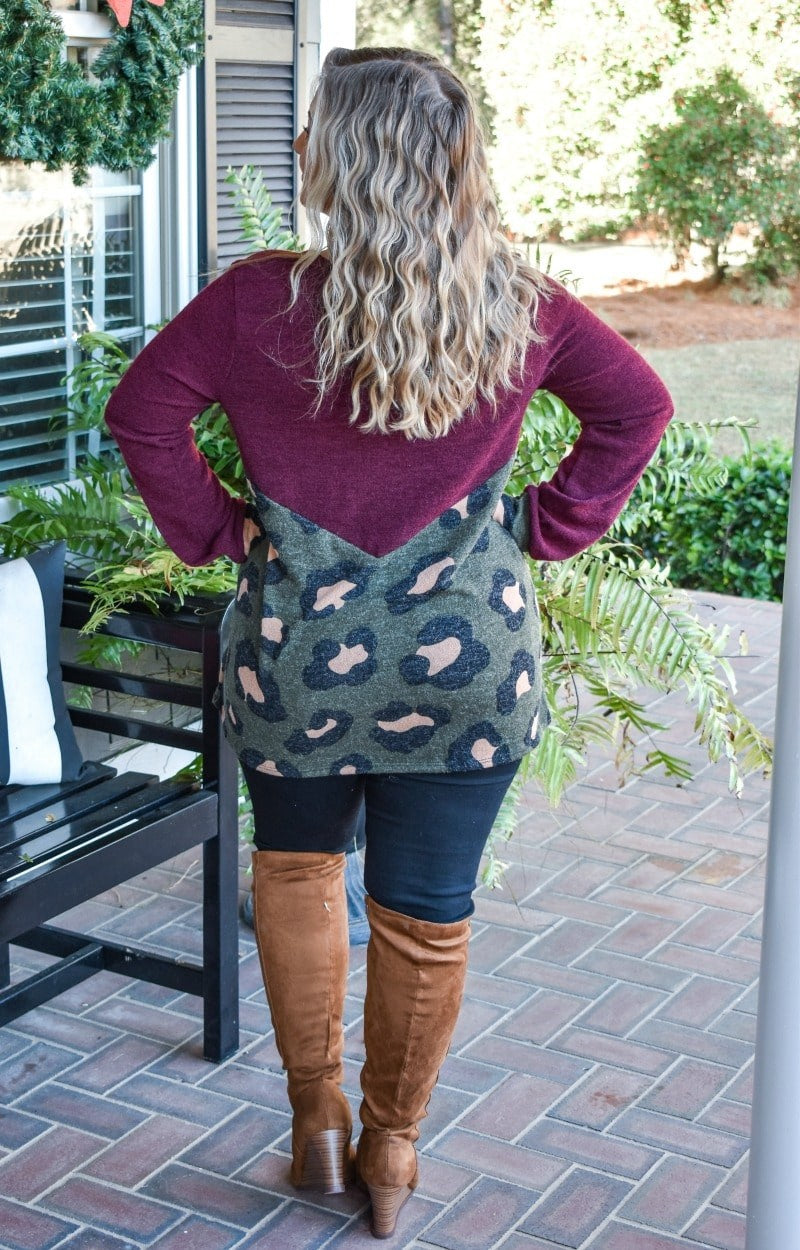 Load image into Gallery viewer, Always Real Leopard Print Top - Burgundy/Olive
