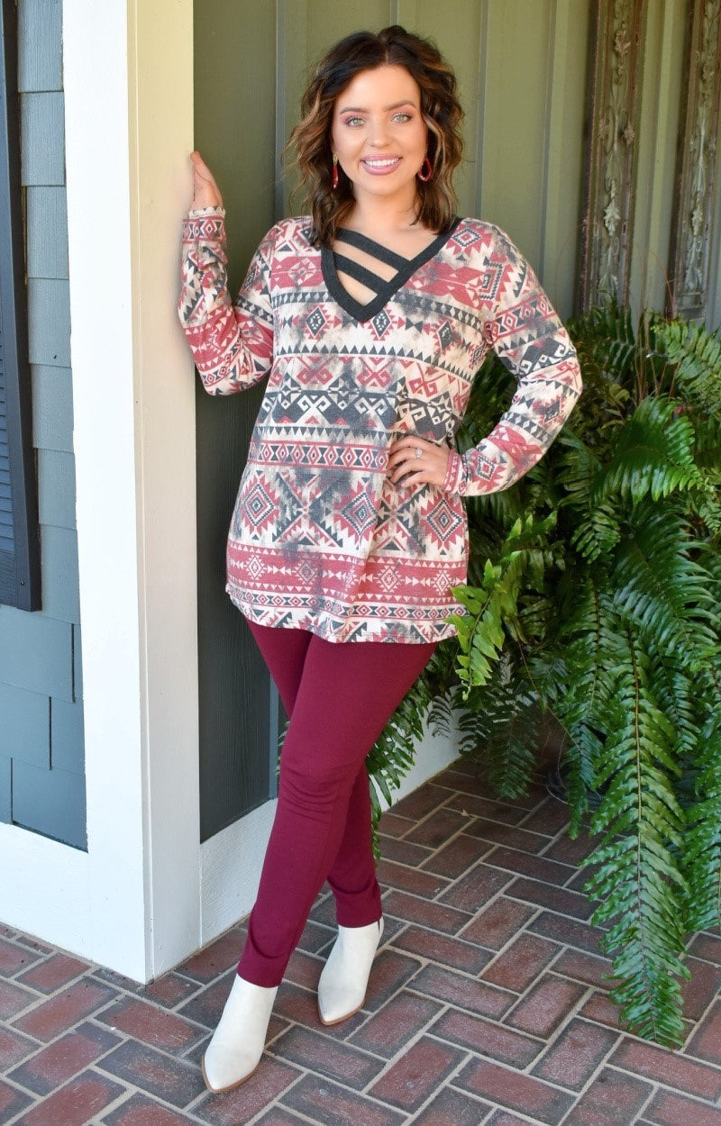 Watch And See Print Top - Red/Multi