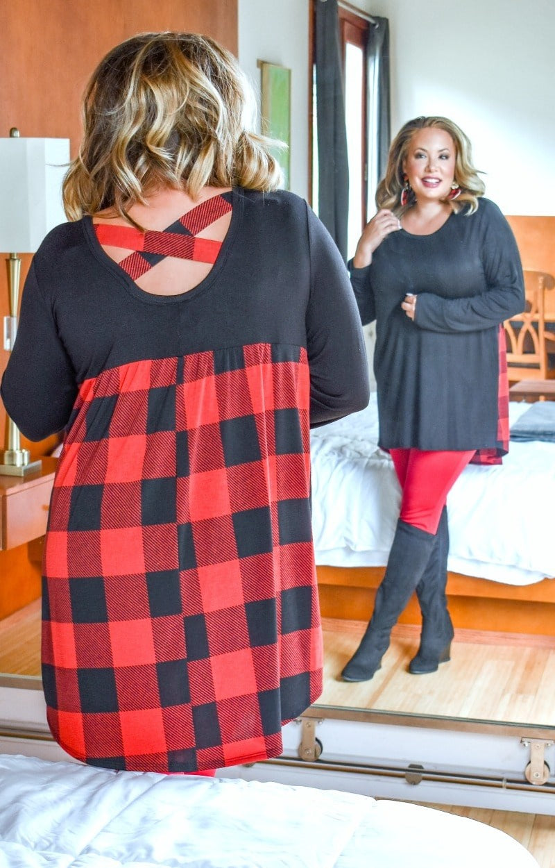 Start Off Right Plaid Top - Black/Red