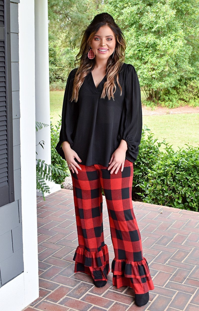Load image into Gallery viewer, Come Together Plaid Pants - Black/Red