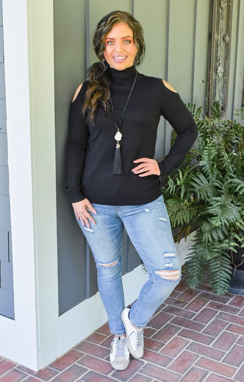 It Feels Right Cold Shoulder Sweater - Black