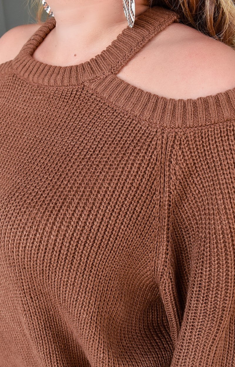 Load image into Gallery viewer, New Feelings Oversized Cold Shoulder Sweater - Mocha