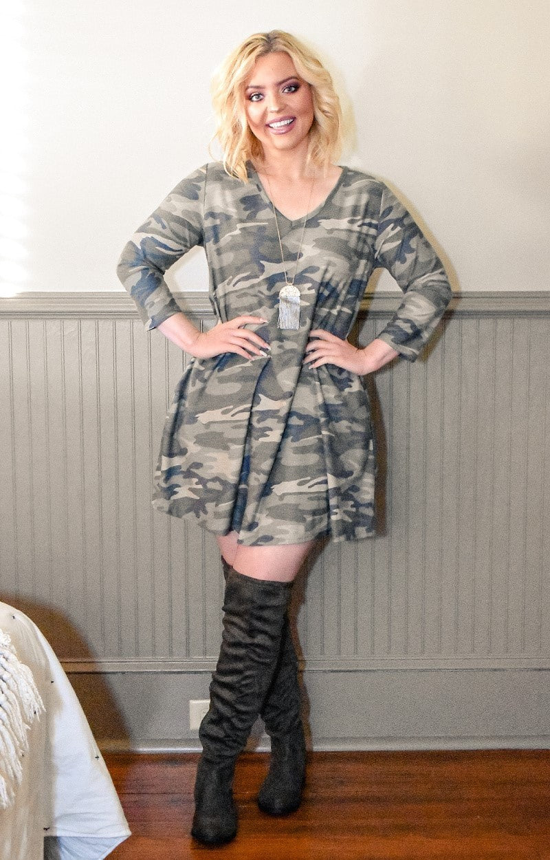 Can't Forget Me Camo Print Dress