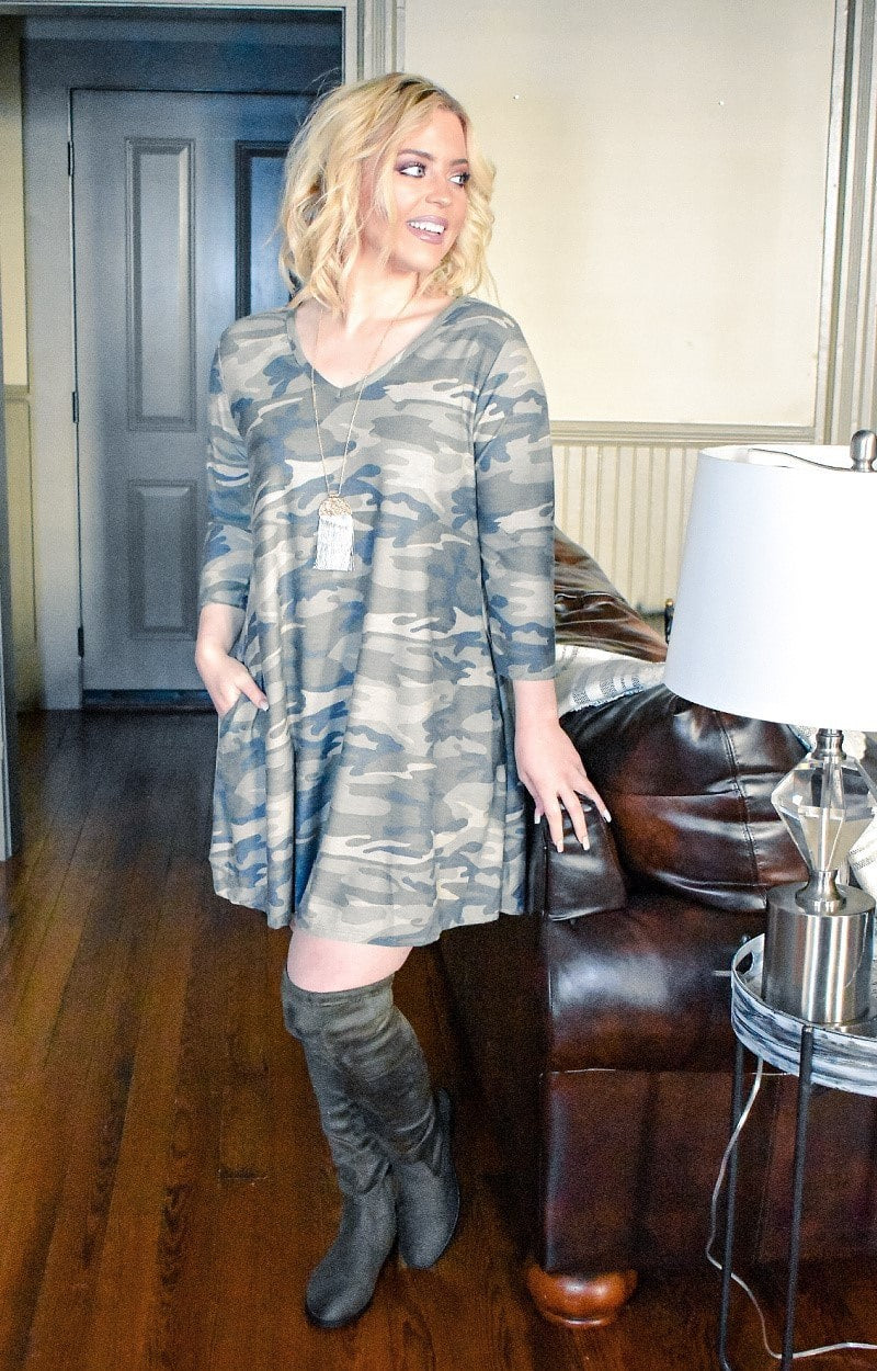 Load image into Gallery viewer, Can&#39;t Forget Me Camo Print Dress