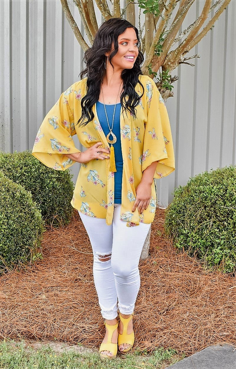Don't Be Prickly Print Kimono/Cover Up - Yellow