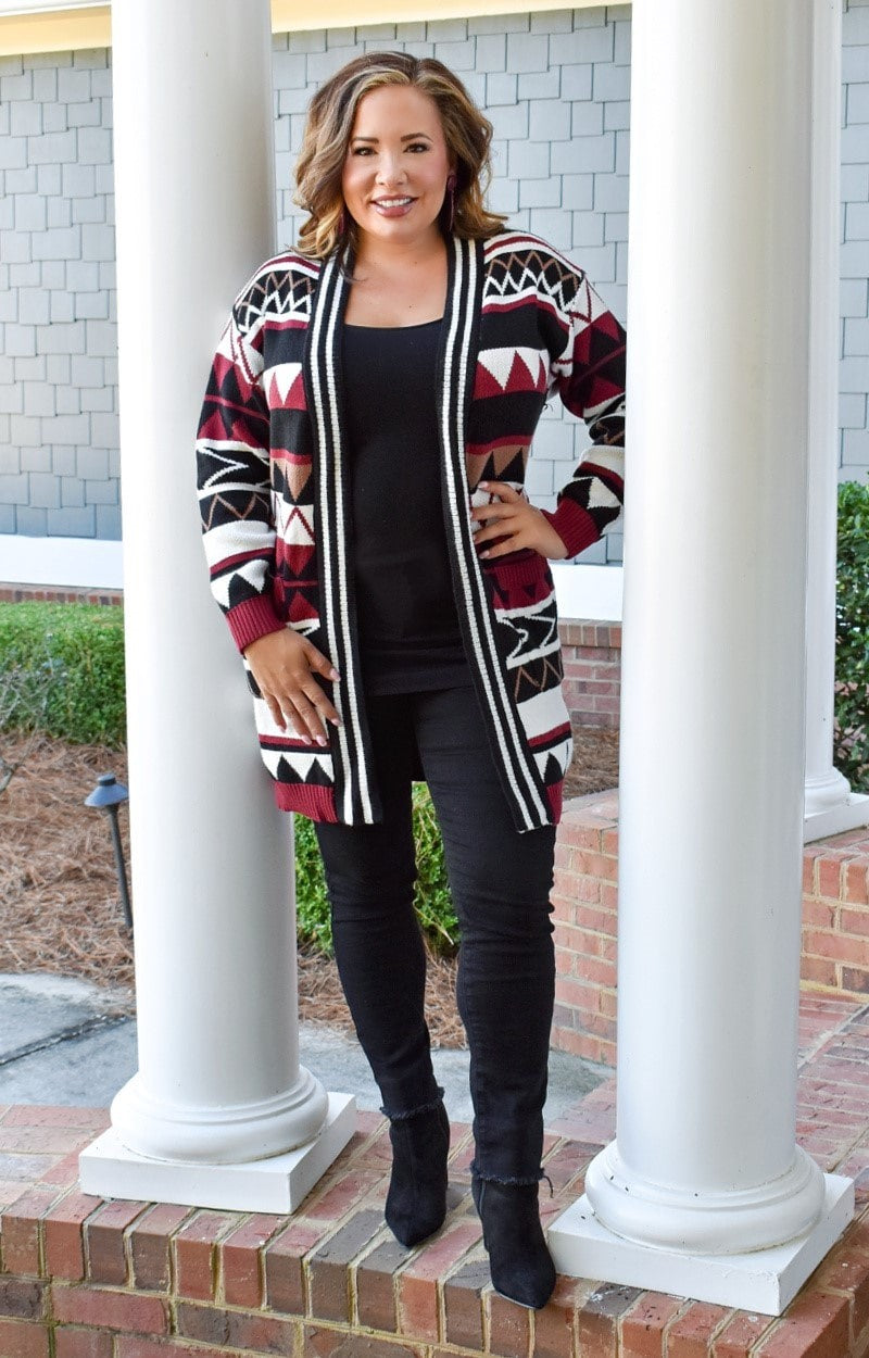 Load image into Gallery viewer, Off To Mingle Print Cardigan - Black/Burgundy