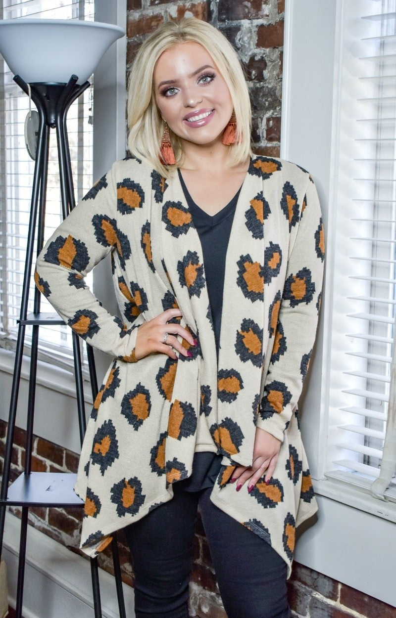 Out Of My Way Leopard Print Cardigan - Taupe