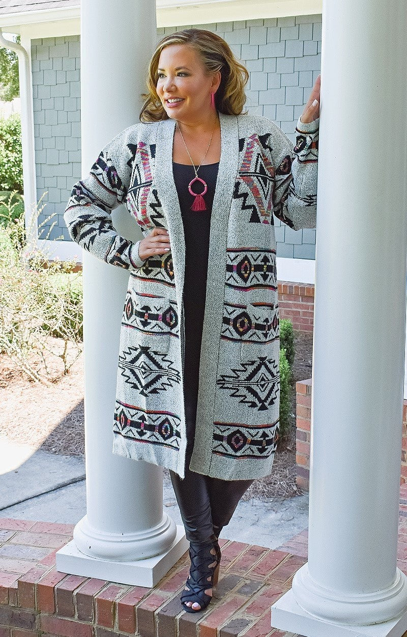 Load image into Gallery viewer, Cozy Vibes Print Cardigan - Gray/Multi