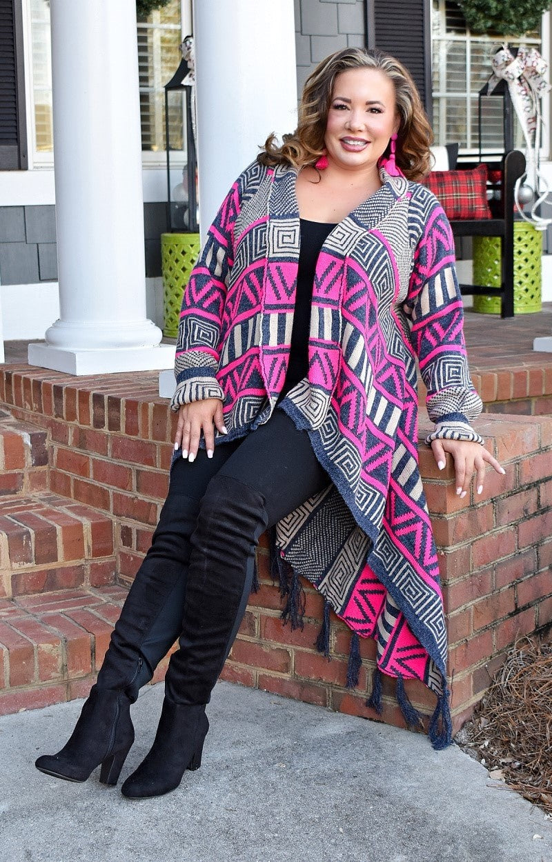 Load image into Gallery viewer, Looking Forward Print Cardigan - Hot Pink/Navy