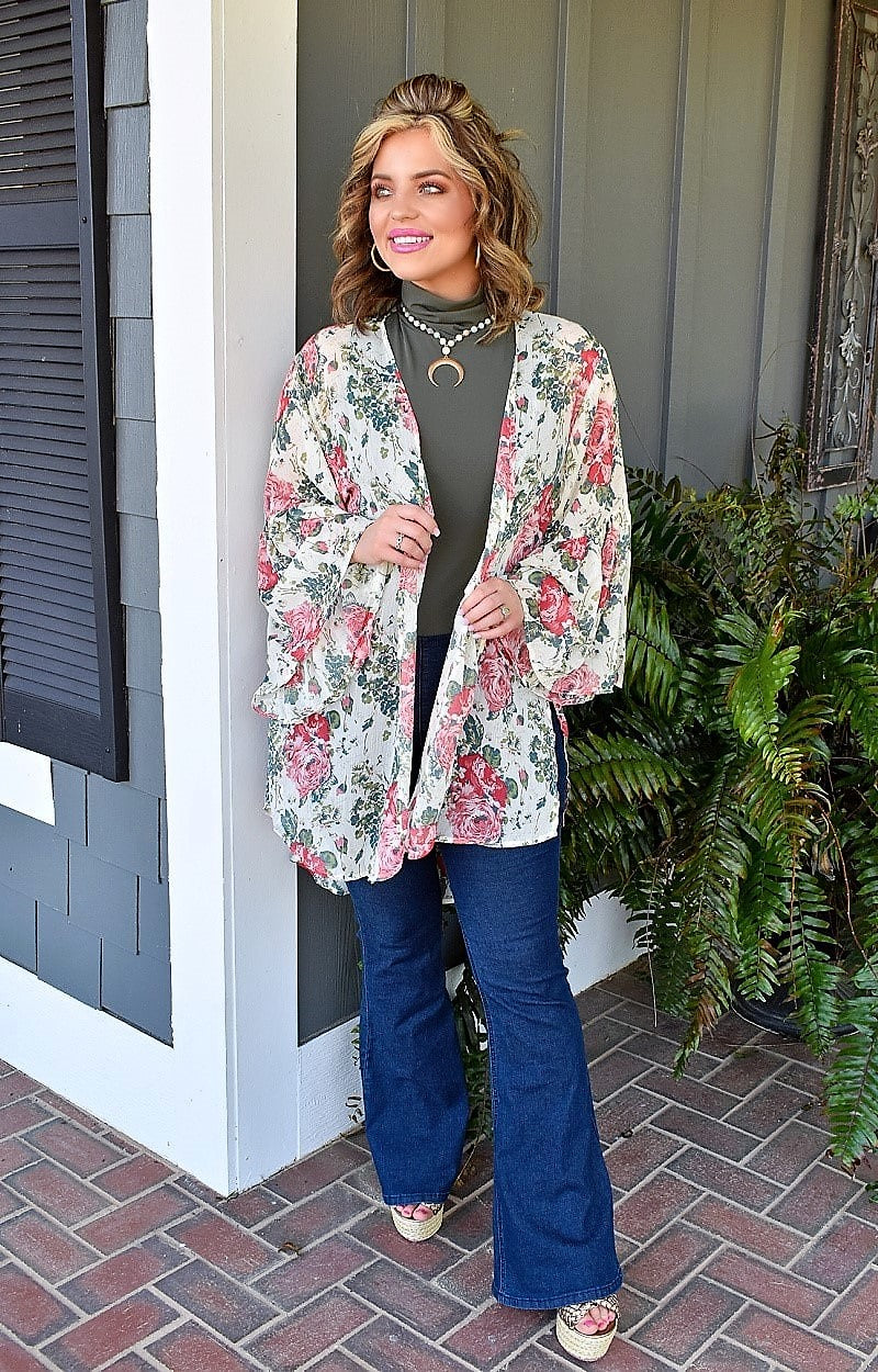 Bed Of Flowers Floral Kimono - Cream