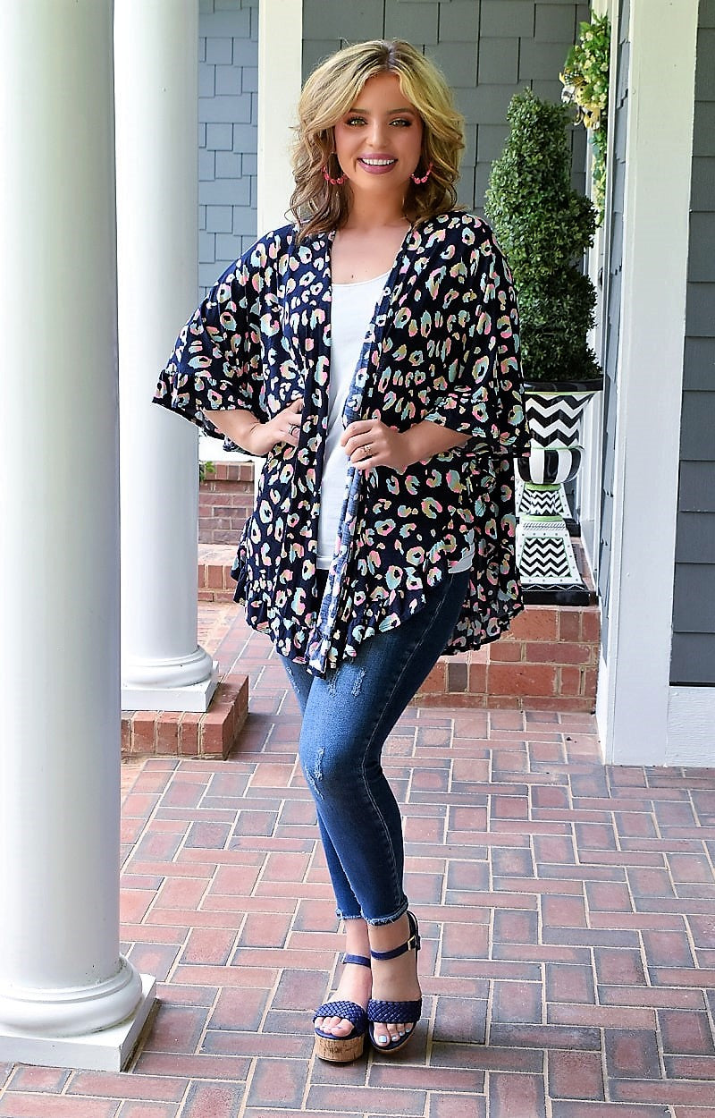 Load image into Gallery viewer, Your Hand In Mine Leopard Kimono - Navy