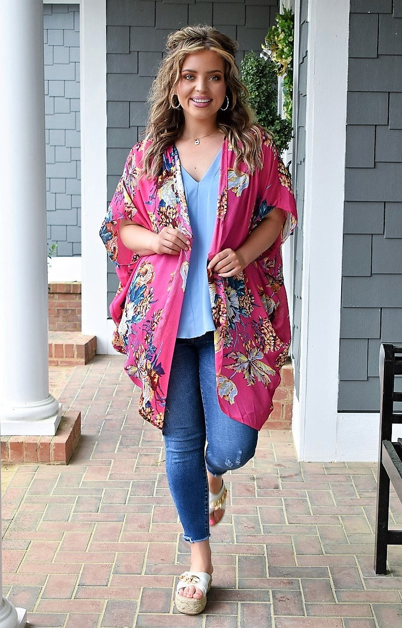Load image into Gallery viewer, Delicate Dreams Floral Kimono - Hot Pink