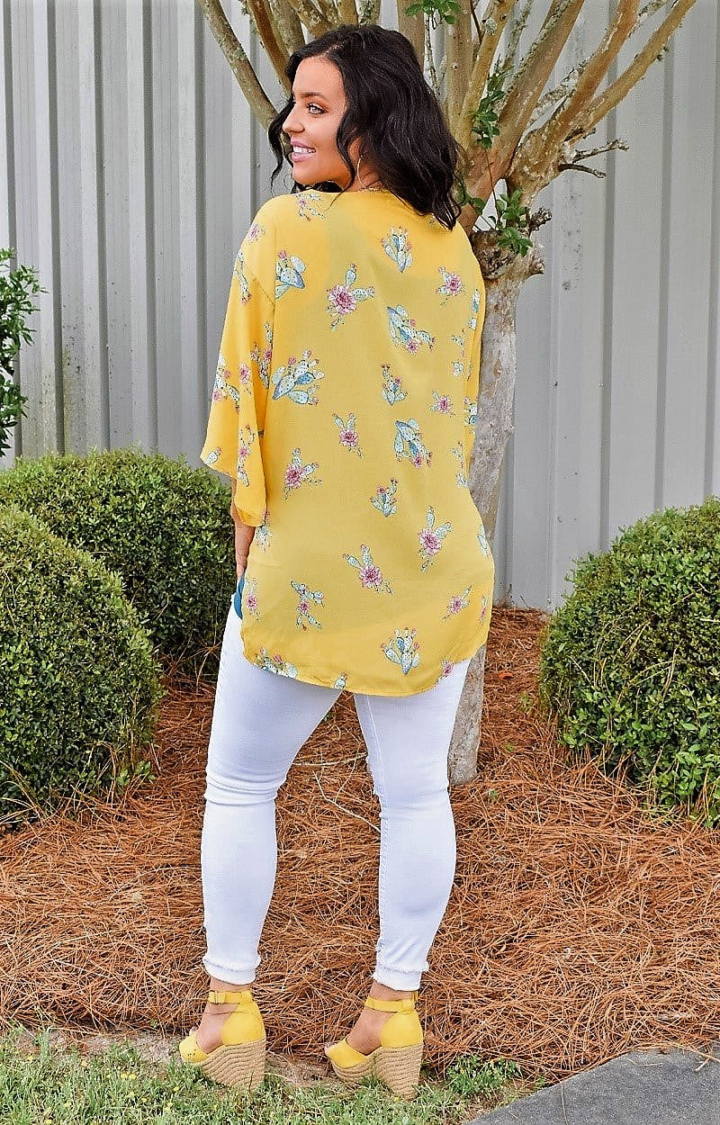 Don't Be Prickly Print Kimono/Cover Up - Yellow
