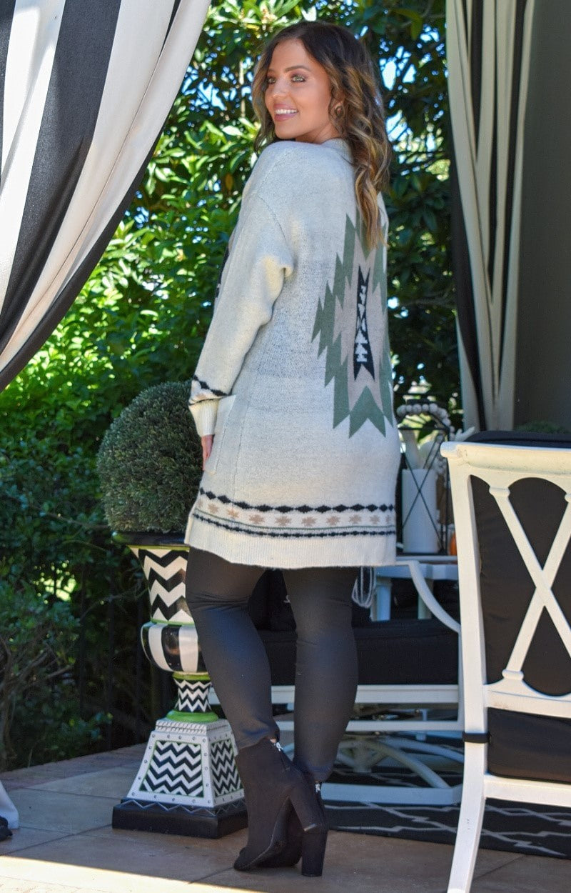 Fun For All Print Cardigan - Ivory/Olive
