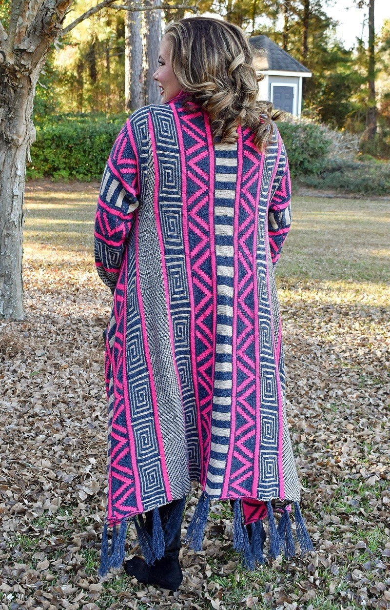 Load image into Gallery viewer, Looking Forward Print Cardigan - Hot Pink/Navy