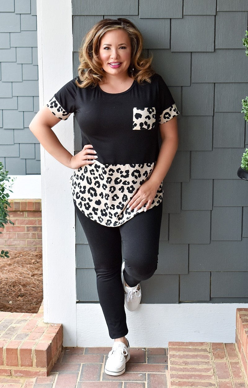 Load image into Gallery viewer, Don&#39;t Overthink It Colorblock Top - Black/Leopard