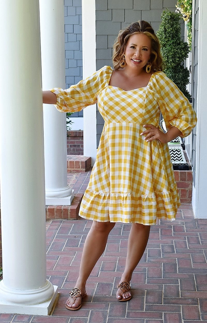 Load image into Gallery viewer, All The Buzz Gingham Dress - Honey