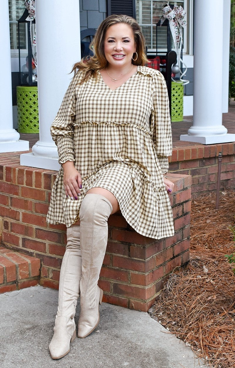 Don't Hold Back Plaid Dress - Taupe