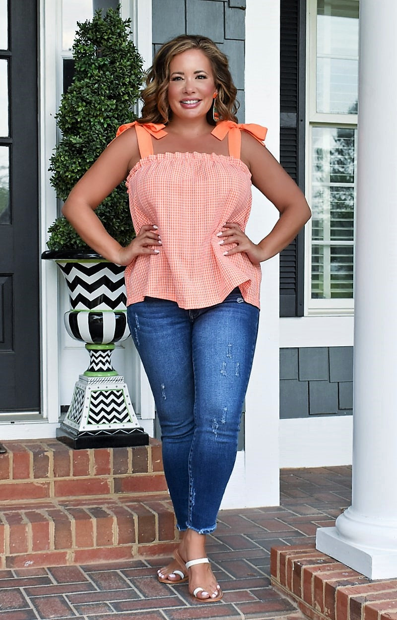 Load image into Gallery viewer, Stolen Kisses Gingham Top - Orange