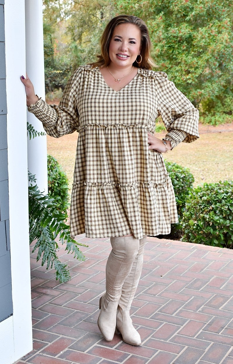 Don't Hold Back Plaid Dress - Taupe