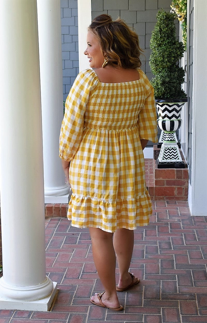 Load image into Gallery viewer, All The Buzz Gingham Dress - Honey