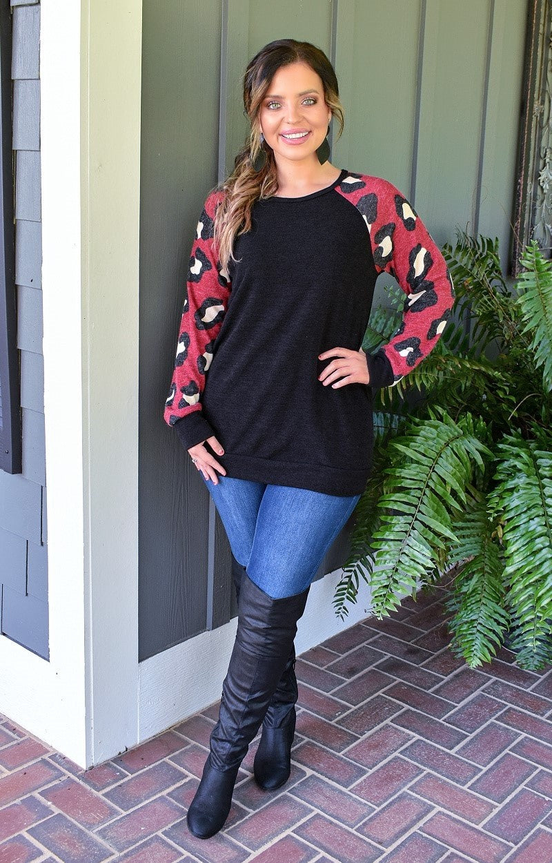 Risk My Heart Leopard Top - Black/Red