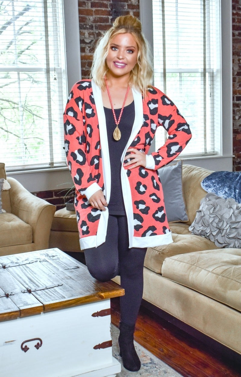 Made You Look Leopard Print Cardigan - Coral