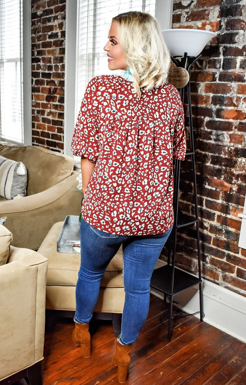 Load image into Gallery viewer, Ready To Play Leopard Print Top - Burgundy