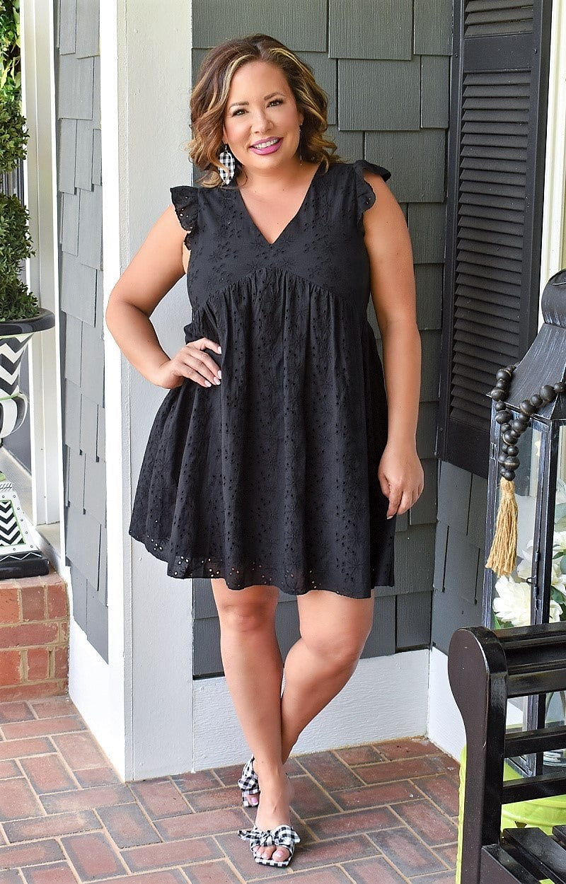 Load image into Gallery viewer, Sweet And Sassy Eyelet Dress - Black