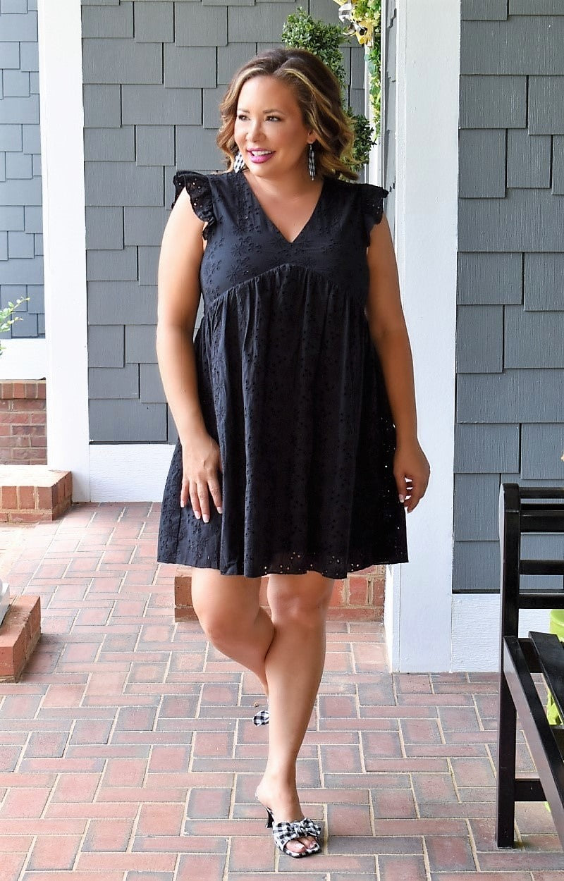 Load image into Gallery viewer, Sweet And Sassy Eyelet Dress - Black