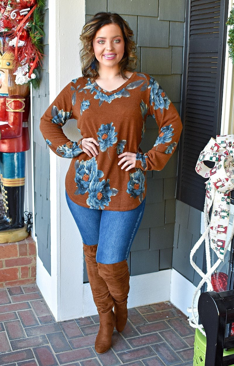 Load image into Gallery viewer, Just One Chance Floral Top - Caramel