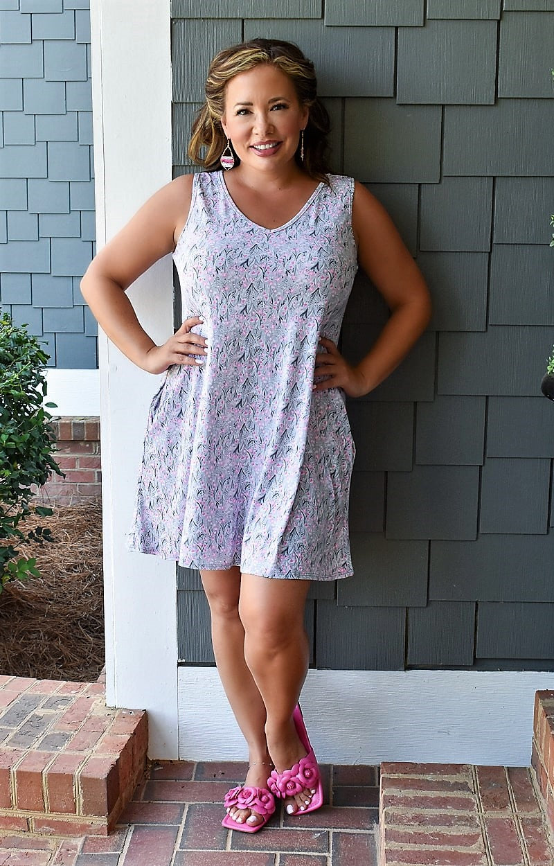 Load image into Gallery viewer, Making Life Simple Floral Dress - Gray