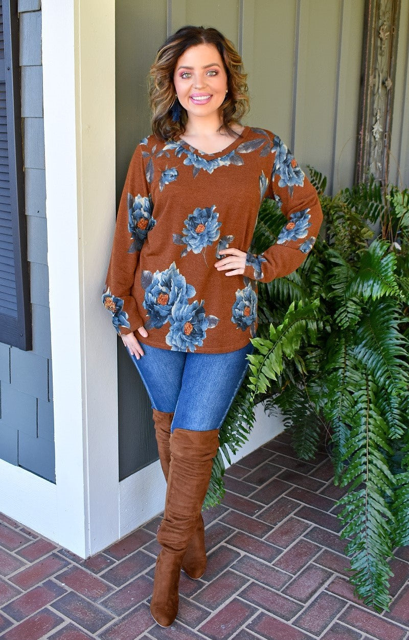 Just One Chance Floral Top - Caramel
