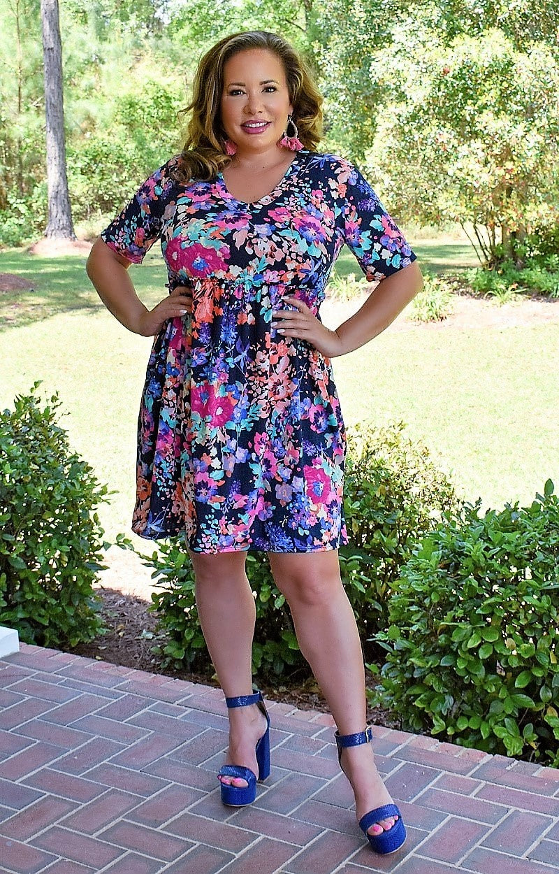 Load image into Gallery viewer, Feeling Bright Floral Dress - Navy