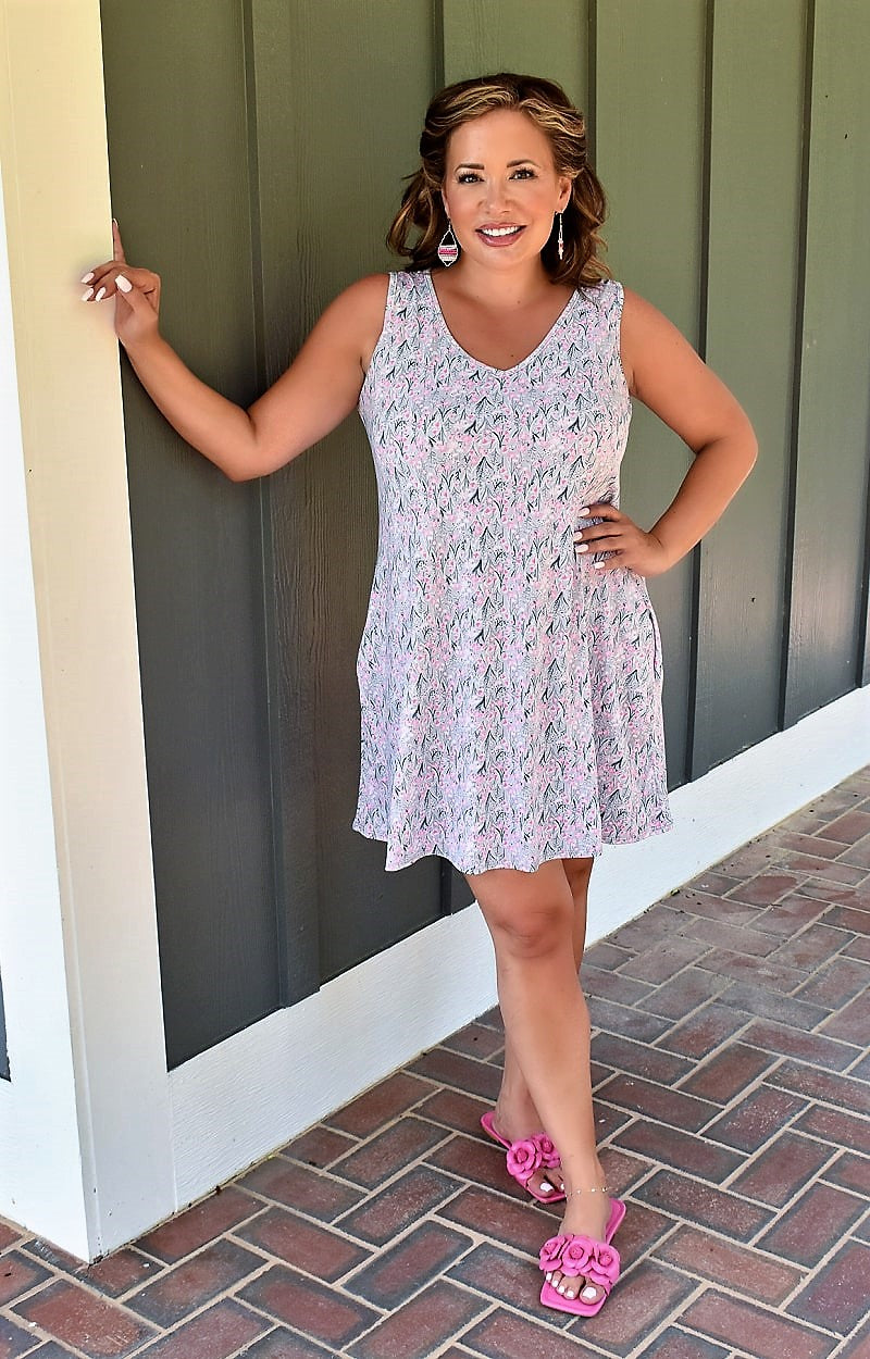 Making Life Simple Floral Dress - Gray