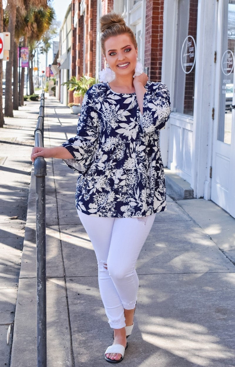 Load image into Gallery viewer, Always Ready Tropical Print Top - Navy