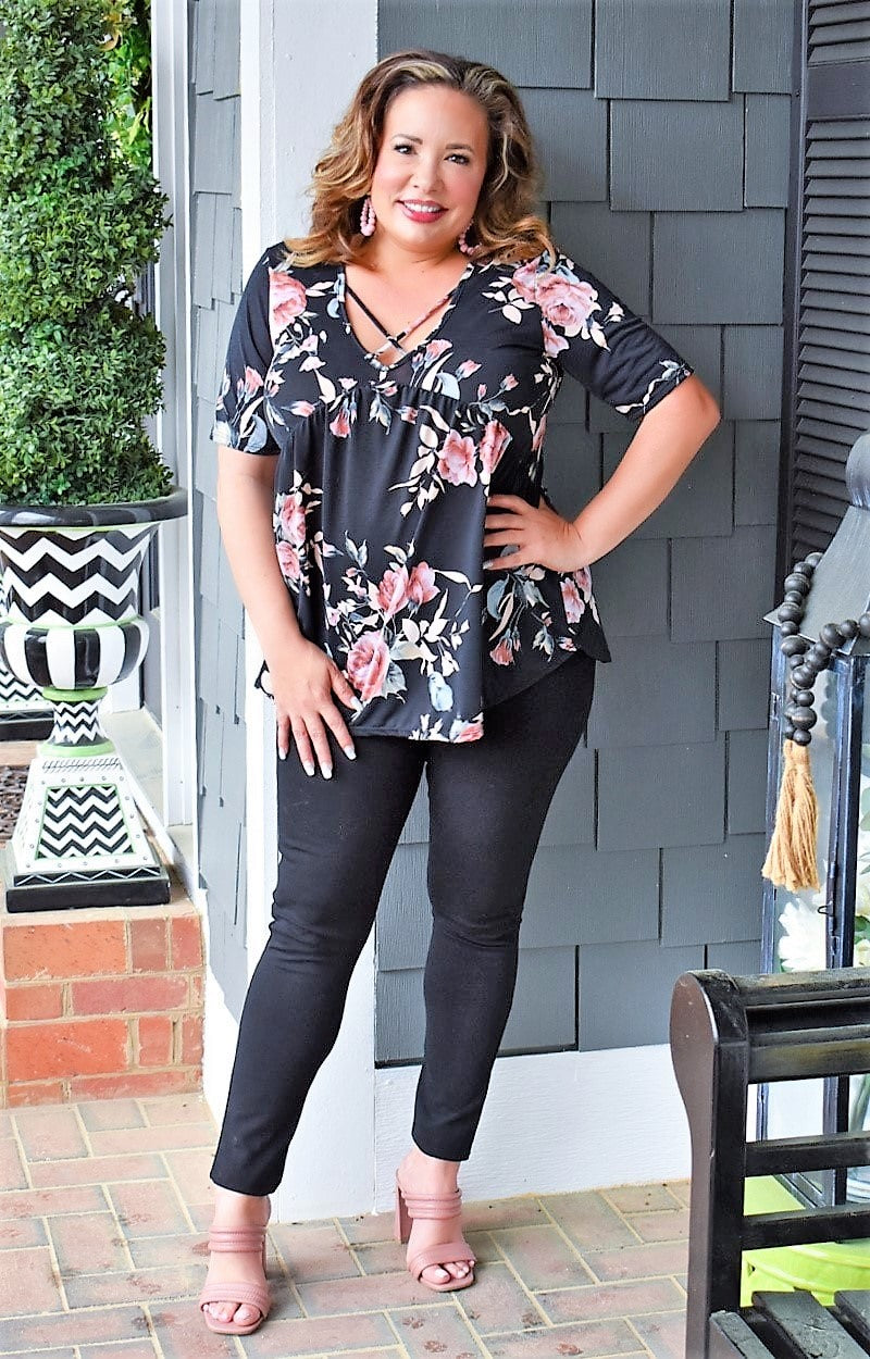 Friendly Chats Floral Top - Black