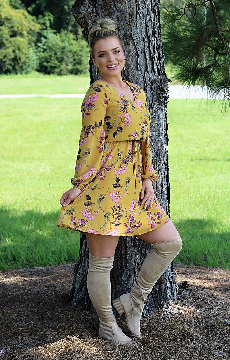 Load image into Gallery viewer, Never Doubted You Floral Dress - Mustard