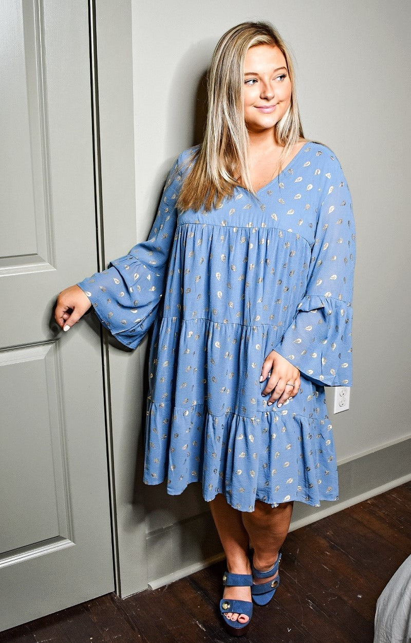 Everything & More Print Dress - Dusty Blue
