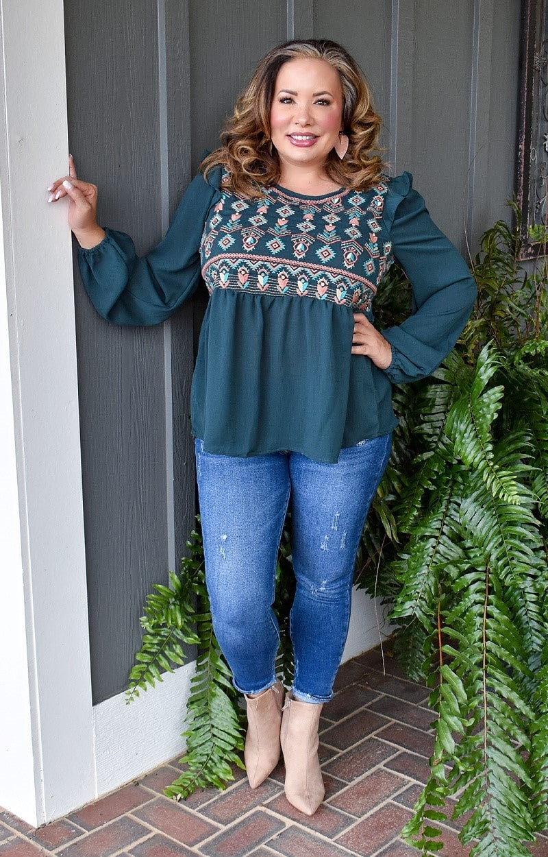 All The Wonder Embroidered Top - Hunter Green