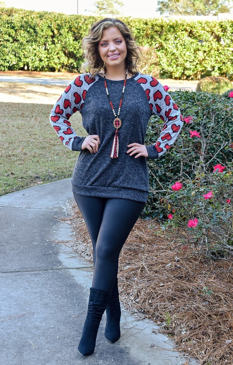 All You Need Is Love Print Top - Charcoal