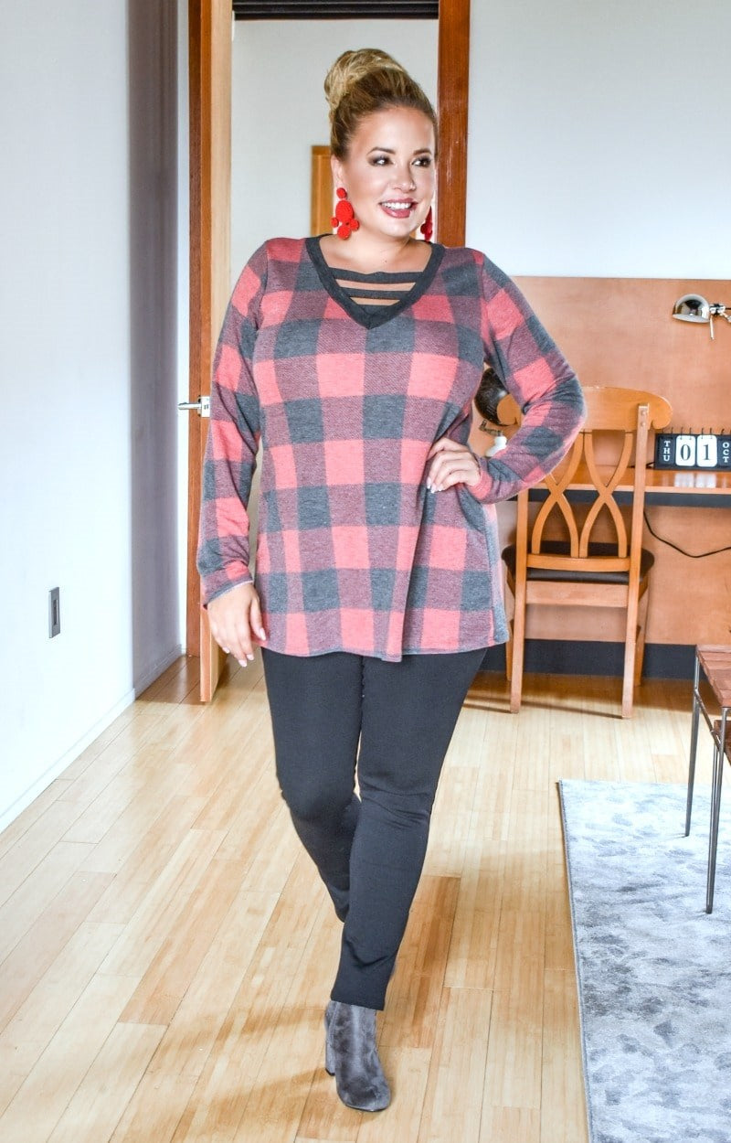 Catch Your Interest Buffalo Plaid Top - Black/Red