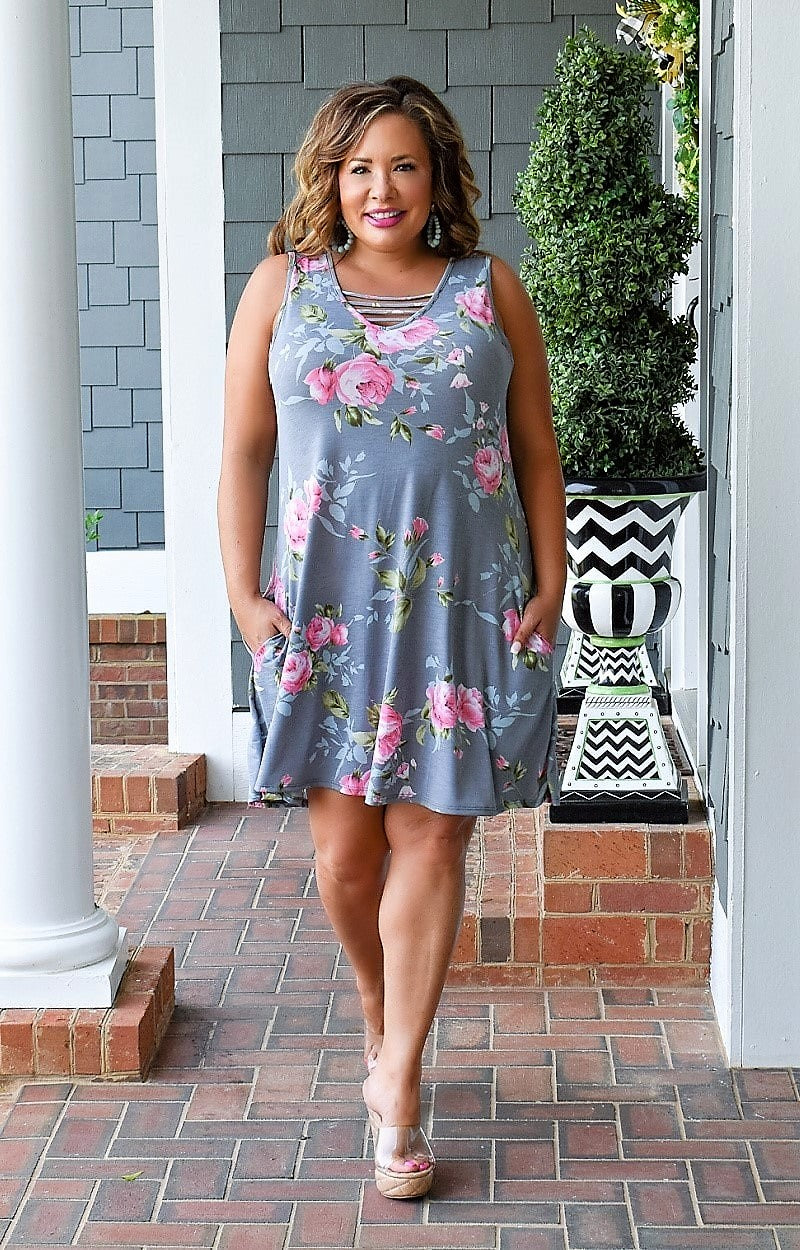 Load image into Gallery viewer, Priceless Moment Floral Dress - Gray