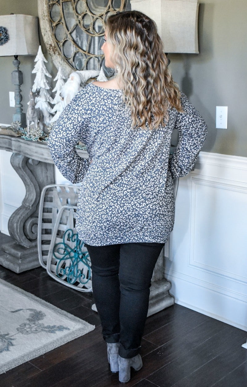 Load image into Gallery viewer, Weekend Comfort Leopard Print Top - Charcoal