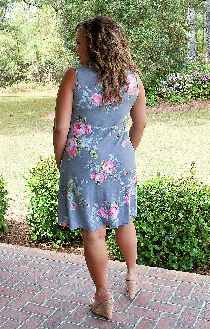 Priceless Moment Floral Dress - Gray