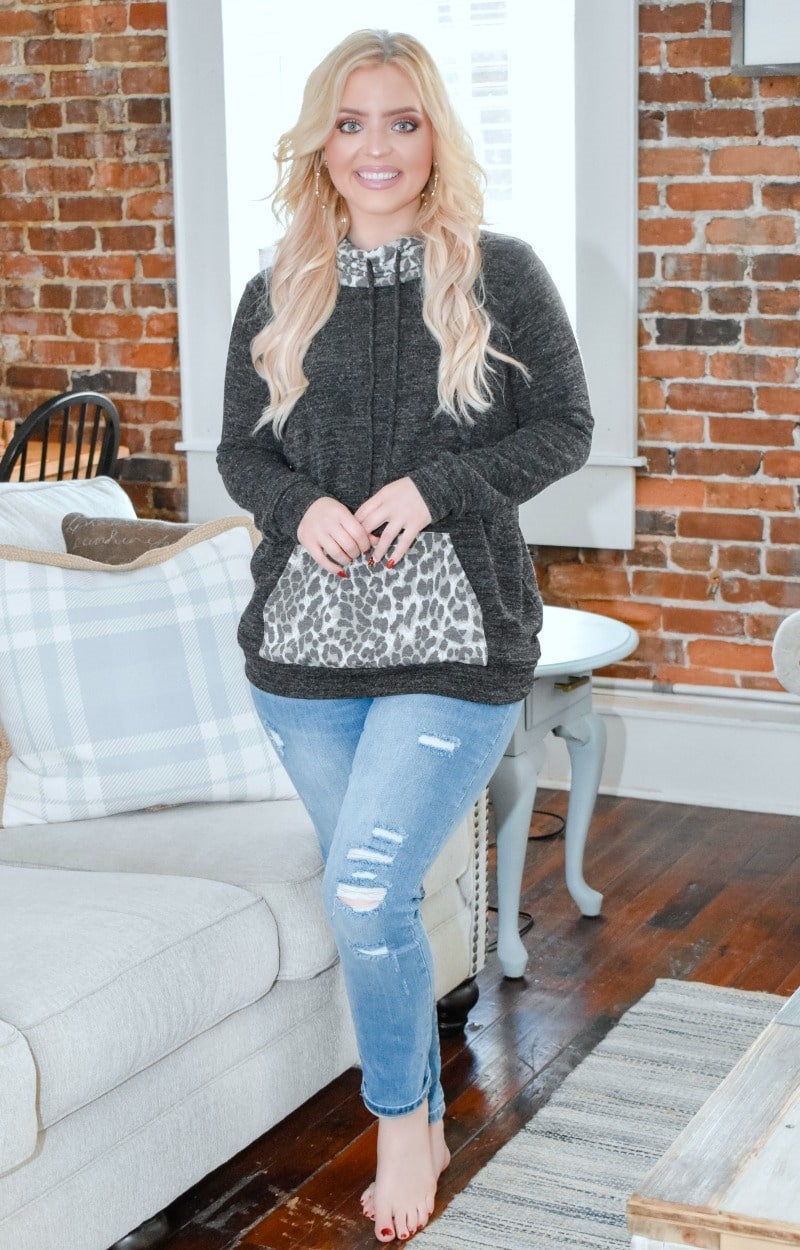 Load image into Gallery viewer, Forget Me Not Leopard Print Pullover - Charcoal